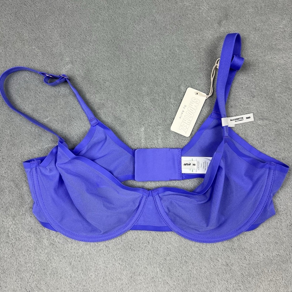 NWT Aerie SMOOTHEZ Mesh Unlined Balconette Bra Underwire Purple Size 36D Nylon‎
